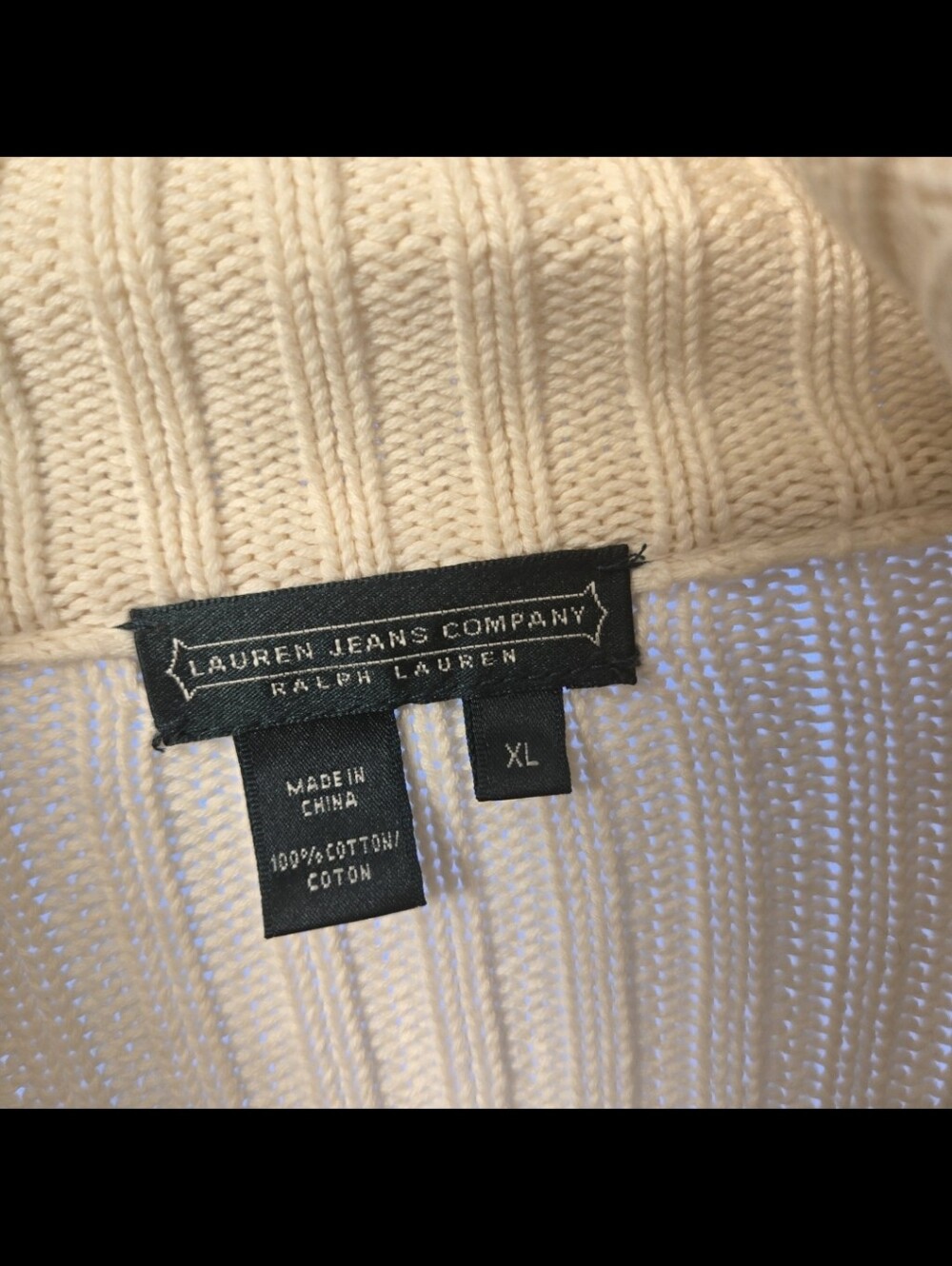 NWT Ralph Lauren Ivory Cream Ribbed Zip-Front Cardigan Jacket Size XL - Picture 4 of 6